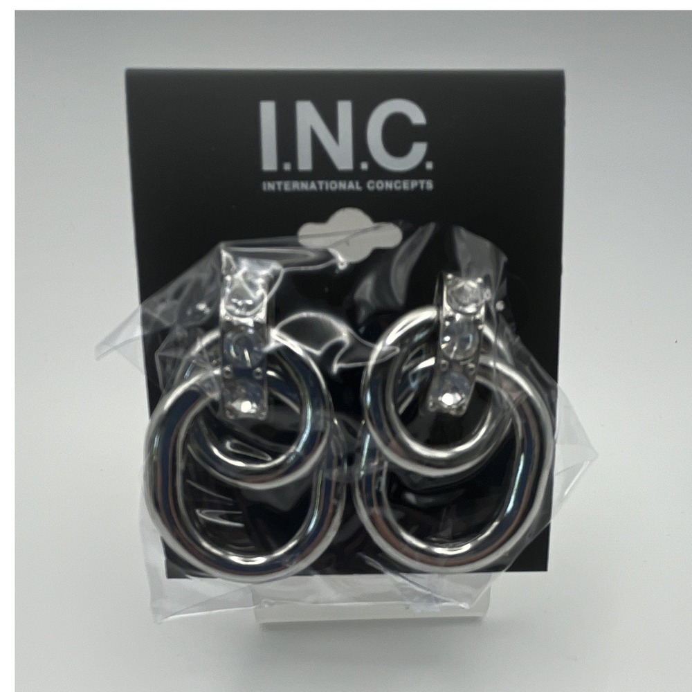 INC International Concepts Silver-Tone Crystal Hoop‎ Drop Earrings